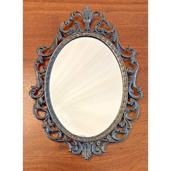 Other - VTG Hollywood Regency Style Oval Wall Mirror Brass Frame Made In Italy 8.5"×6"